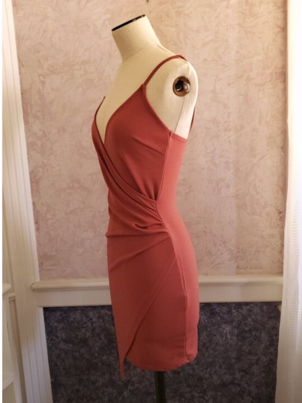 Dusty Rose Pink draped asymmetrical cocktail dress XS - Picture 2 of 10